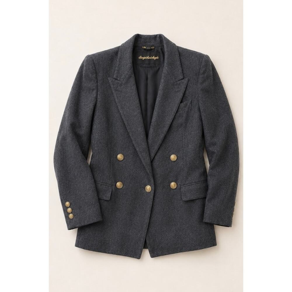 Vintage Giorgio Sant’Angelo Wool Blazer Gold Crest Buttons Old Money Paris Chic